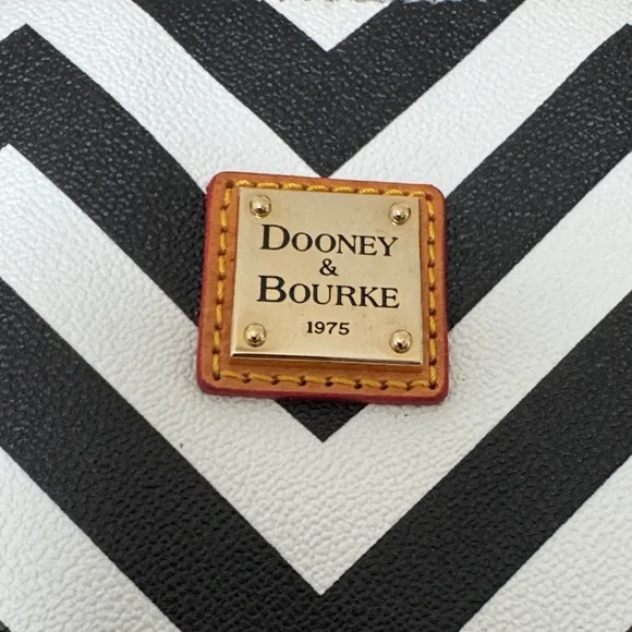 Dooney & Bourke Chevron Tote - Black and White with Tan Leather Trim - Picture 4 of 13